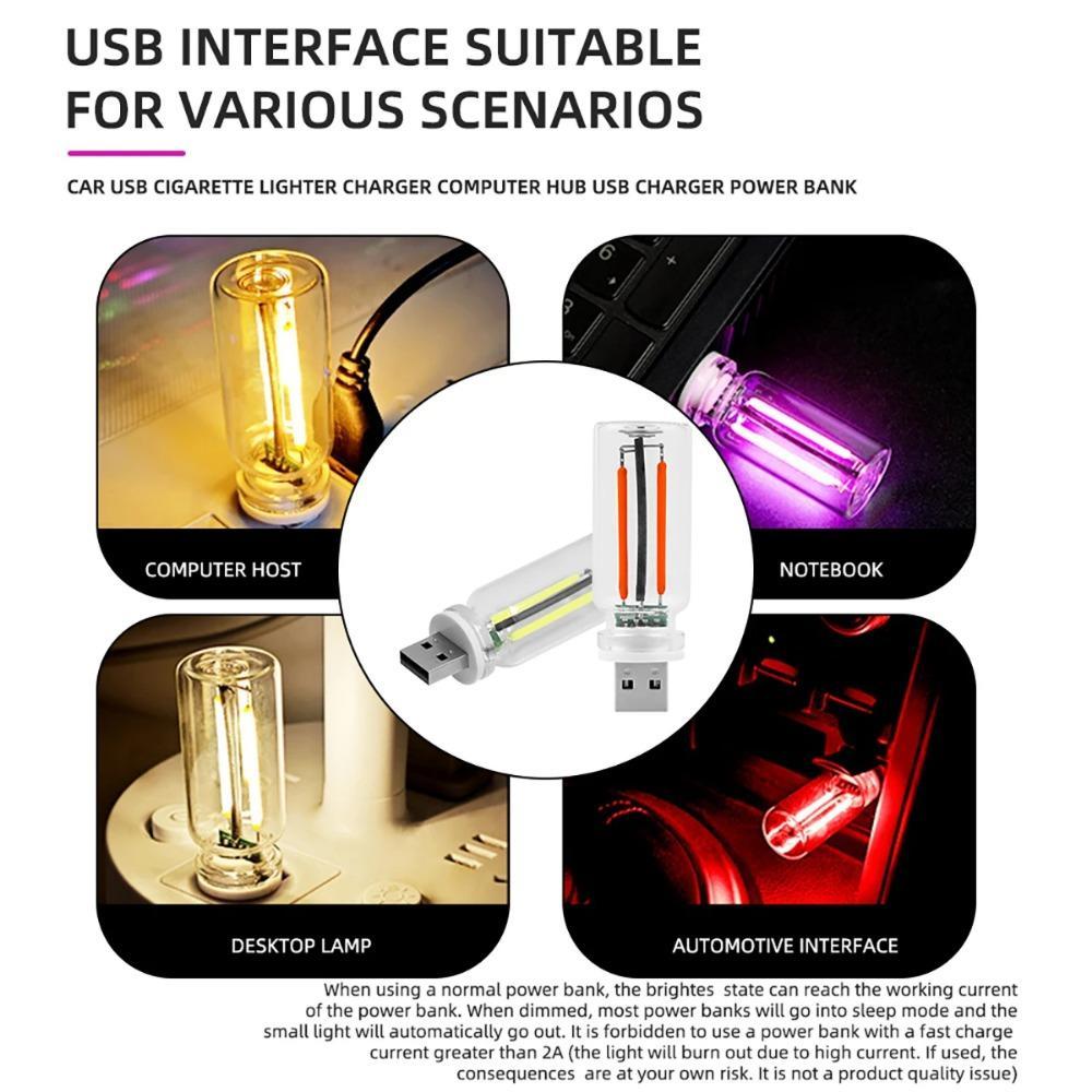 USB Touch Control Transparent LED Night Light, Car Atmosphere Lamp, Edison Bulb, Incandescent LED Filament Bulb, DIY Car Decoration, Adjustable Atmosphere Light