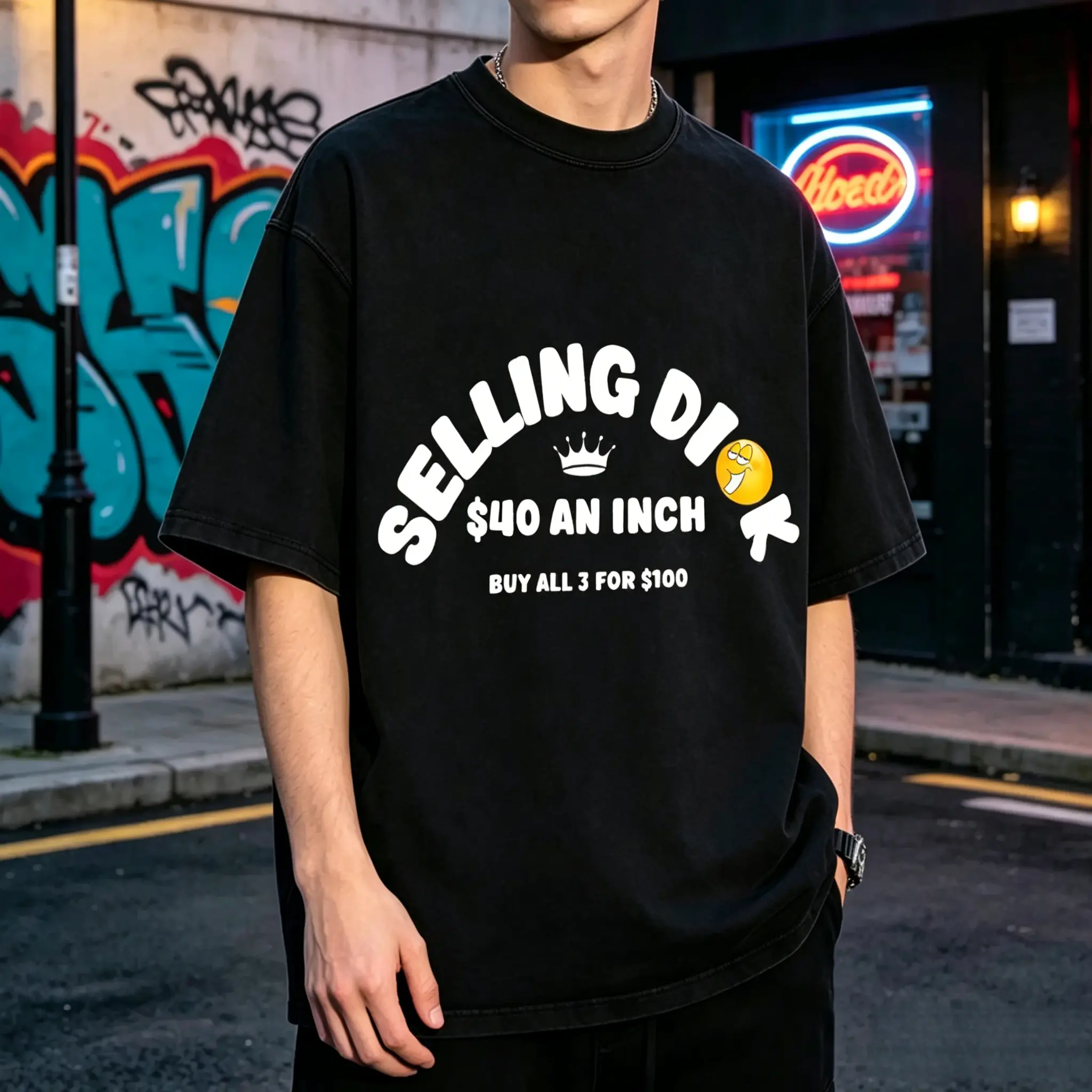 Selling Dick   $40 An Inch   Buy All 3 For $100 Men's Vintage Washed T-Shirt Selling Dick   $40 An Inch   Buy All 3 For $100 Oversized Graphic Tee Outdoor Casual Short Sleeve