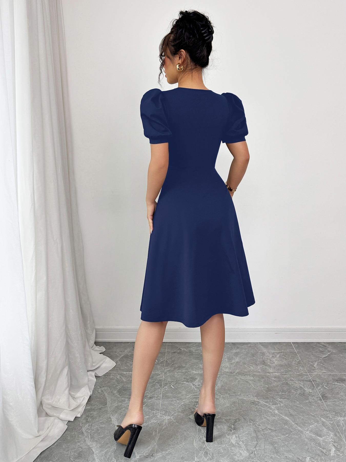 Women's Plain Button Decor Elegant Dress, Elegant Fashion Casual Dress for Daily Outdoor Wear, Women Dress for Summer, Womenswear