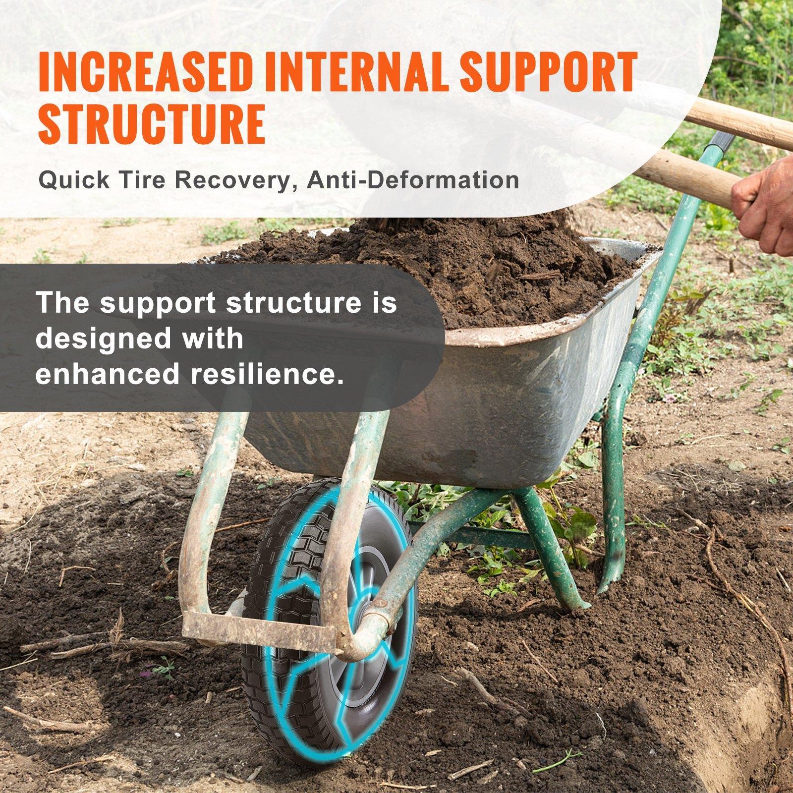 Solid PU Run-Flat Tire Wheel,, 10", 2-Pack, 180 lbs Dynamic Load, 220 lbs Static Load, Flat Free Tubeless Tires and Wheels for Hand Truck, Utility Cart, Dollies, Garden Trailers, Various Carts