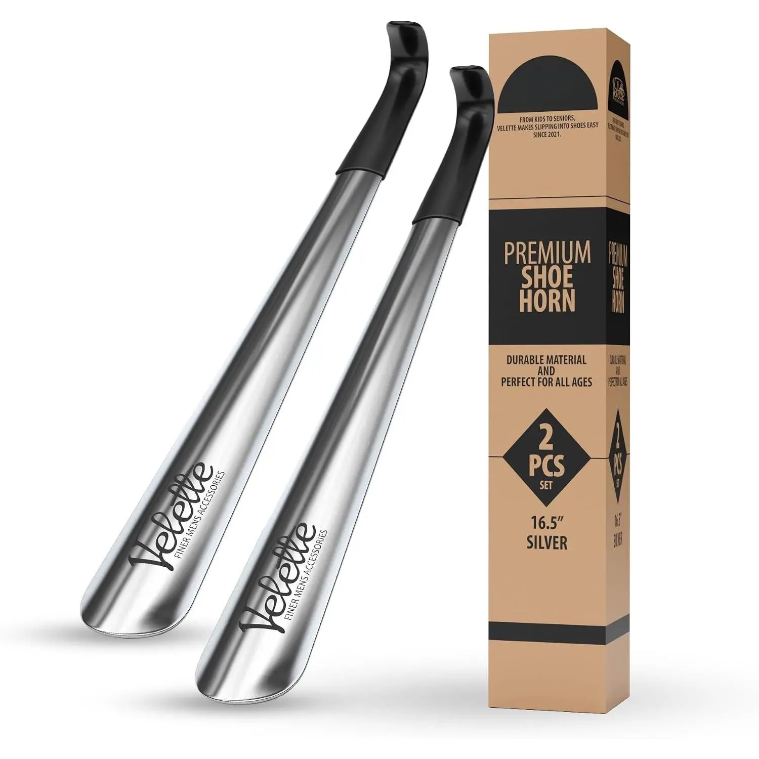 Metal Shoehorn 2 Pack - 7.5" Stainless Steel Short Shoe Horn | Travel size, Compact Portable Design, Lightweight 2.3 oz, Fits Boots Sneakers Heels,  Calzador de Zapato