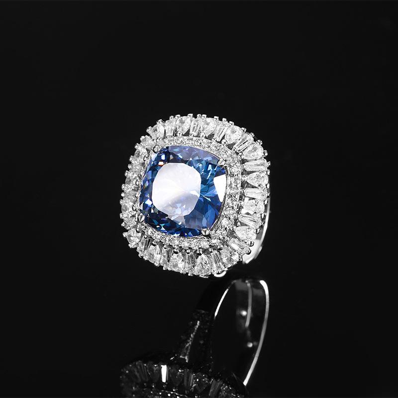 Vintage Simulated Gemstone Blue Oval Cut Jewelry Set for Women Ring Earrings  Necklace     Single Row Halo CZ    Luxury Fashion Accessories Gifts for Women