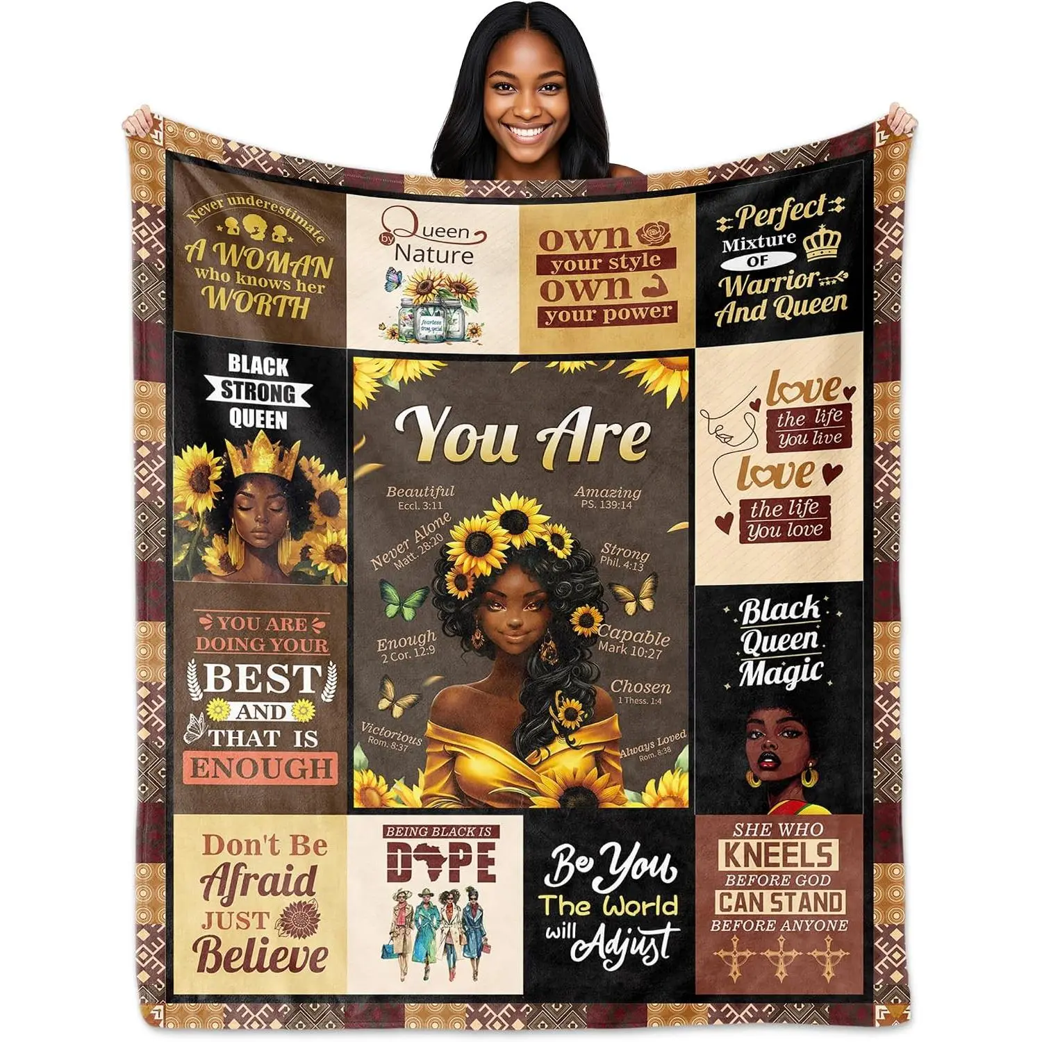 African American Gifts for Women, Afro Black Girl Blanket 50x60, Inspirational Christian Gifts for African American Women, Religious Black Girl Magic Birthday Gift for Mother's Day Juneteenth