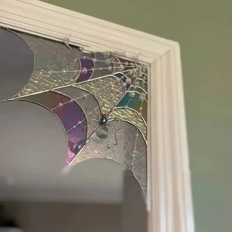 Halloween Spider Web Corner Decor, Acrylic 3D Spider Design, Wall-Mounted Art Piece, No Power Needed, Spooky Festive Room Home Decoration Ornaments