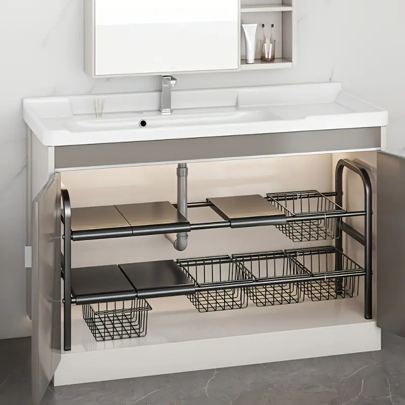 2 Tier Expandable Under Sink Organizer, Cabinet Storage Shelf with 5 Removable Panels & 5 Baskets for Kitchen Bathroom Under Sink Storage, Perfect Thanksgiving & Christmas Gifts