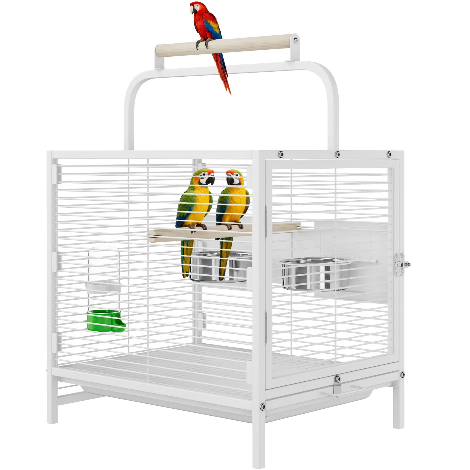 Portable Wrought Iron Bird Cage for Small Parrots – Travel Carrier with Slide-Out Tray, Food Bowl, Perch – Ideal for Canaries, Budgies, Lovebirds, Cockatiels, Conures