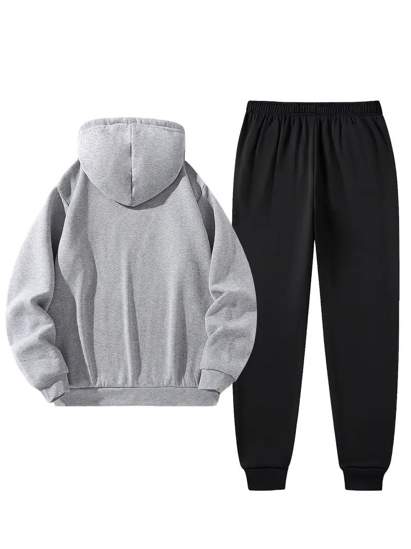 Men's two-piece set, casual round neck long sleeved hooded sweatshirt and sweatpants set, suitable for winter and autumn, sportswear set, hooded sweatshirt, sweatshirt, sweatpants