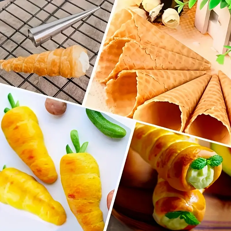 Stainless Steel Conical Croissant Mold Set – Baking Molds for Cream Horns, Puff Pastry, and Waffle Cones; Baking Supplies & Kitchen Gadgets