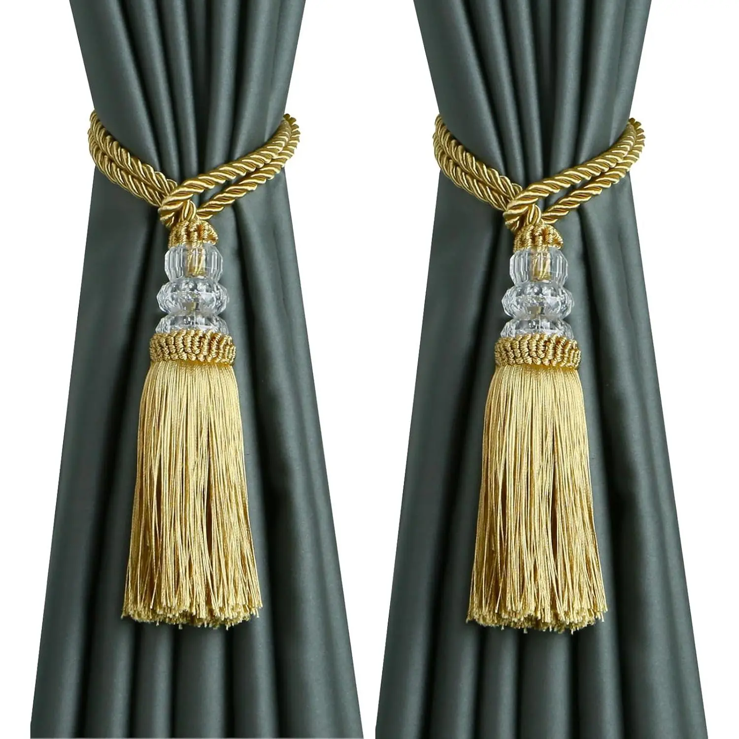 2 Pack Curtain Tiebacks with Tassel,  | Tassel Curtain Tiebacks, Rope Curtain Ties, Decorative Curtain Holdback for Window Drapery
