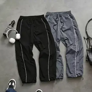 Men's Baggy Parachute Pants Streetwear Track Pants Loose Fit Joggers with Printed Side Stripes Adjustable Ankle Toggle Cuffs Y2K Gorpcore Hip Hop Casual Wide Leg Lightweight Textured Sweatpants Techwear Trousers Black Grey mens bottoms
