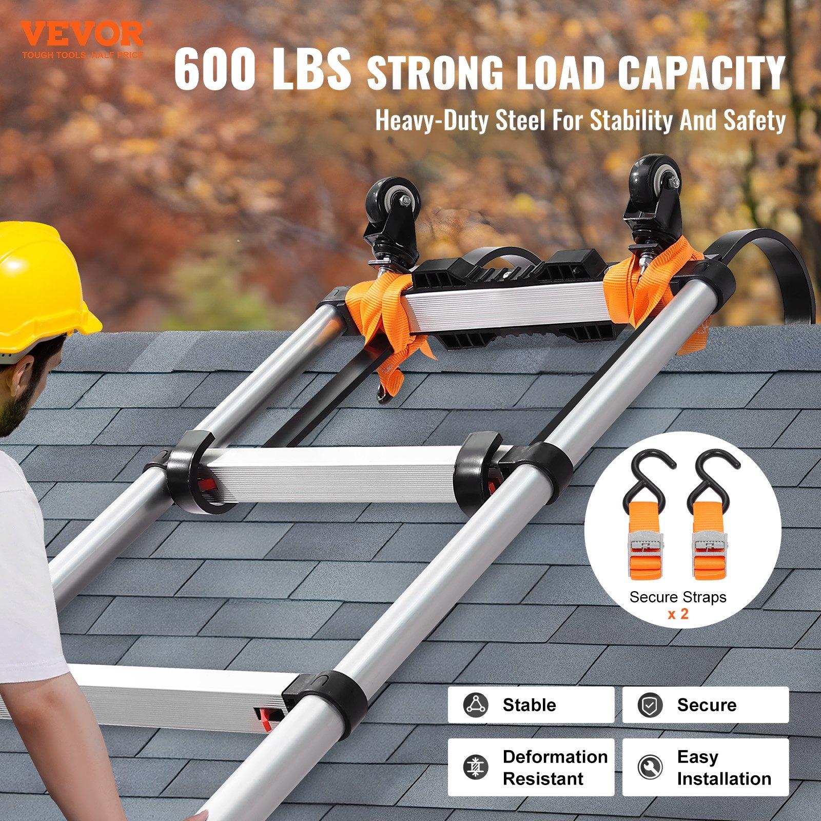 VEVOR Ladder Roof Hook, 2 Pack with Fixed Wheel & Swivel Bar, Wheel Heavy Duty Steel Ladder Stabilizer, Roof Ridge Extension for Damage Prevention, 600 lbs Weight Rating, Easy to Access Steep Roofs VEVOR Ladder Roof Hook, 2 Pack with Fixed Wheel & Swivel Bar, Wheel Heavy Duty Steel Ladder Stabilizer, Roof Ridge Extension for Damage Prevention, 600 lbs Weight Rating, Easy to Access Steep Roofs