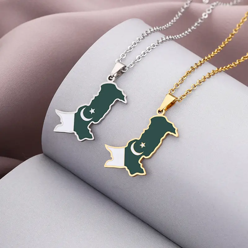 Pakistan Flag Map Pendant Necklace | 2026 Football Events | Football & Basketball Fan Style | Fashion Jewelry | Couple Style | Gift Selection | Gift For Him or Her