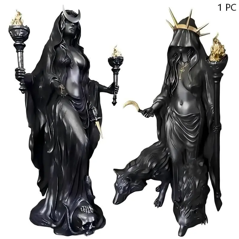 Gothic Hecate Statue, Dark Goddess Holding Torch, Spooky Halloween Decor, Mystical Altar, Resin Sculpture, Witchcraft Practice, Pagan Style
