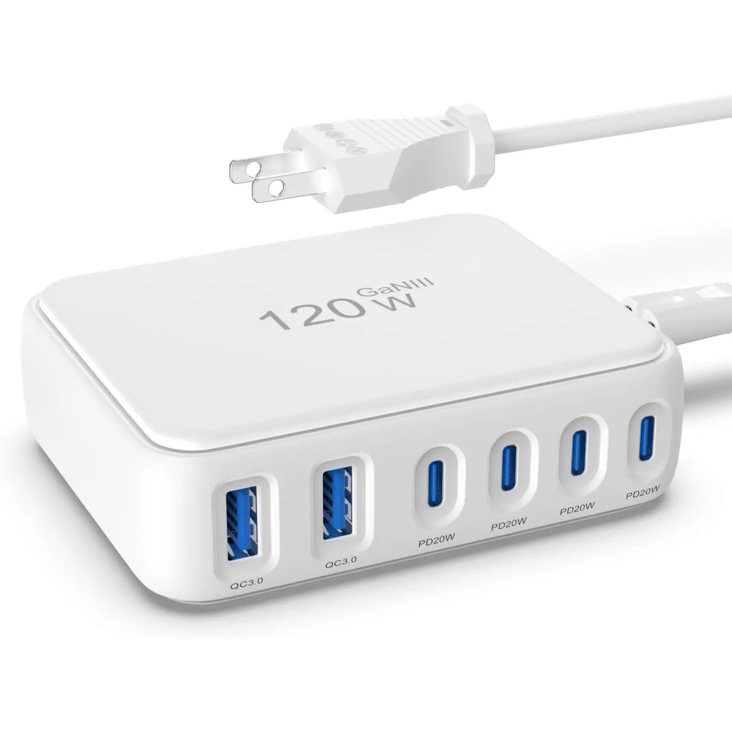 6   USB  Station USB Power Strip Desktop USB C Charger Block Multiple Ports, GaN  Hub Compatible with /iPad//Kindle- Office Travel Accessories-120W