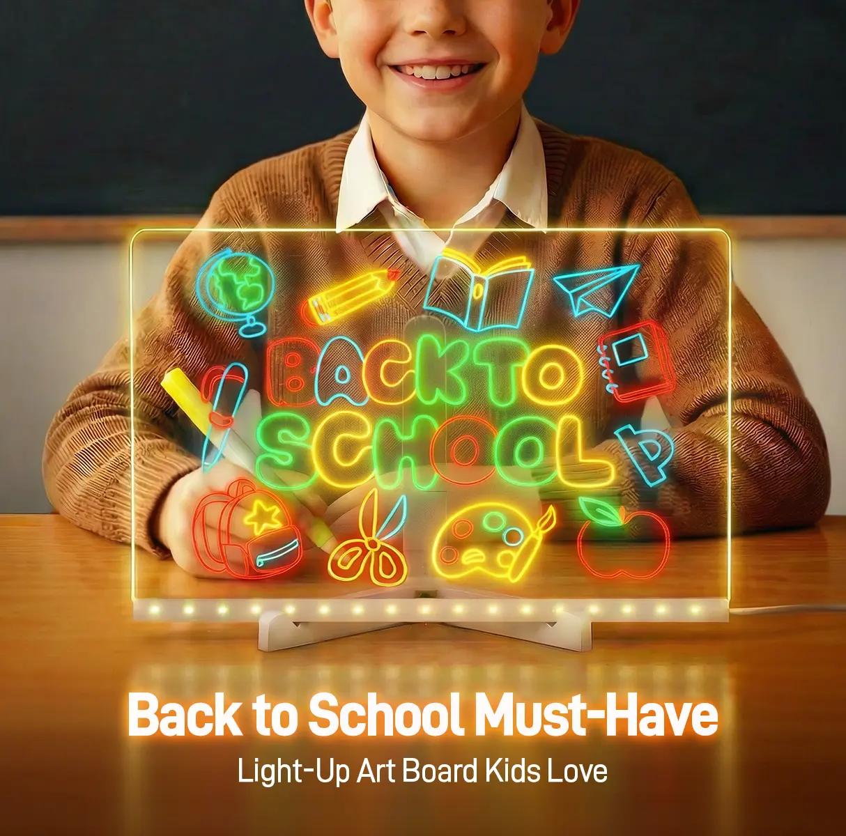 LED Drawing Board for Kids, Acrylic Dry Erase Light-Up Drawing Board with Stand, Markers & Wipes, Erasable Reusable Board for Kids Learning, Ideal Gift for Birthday
