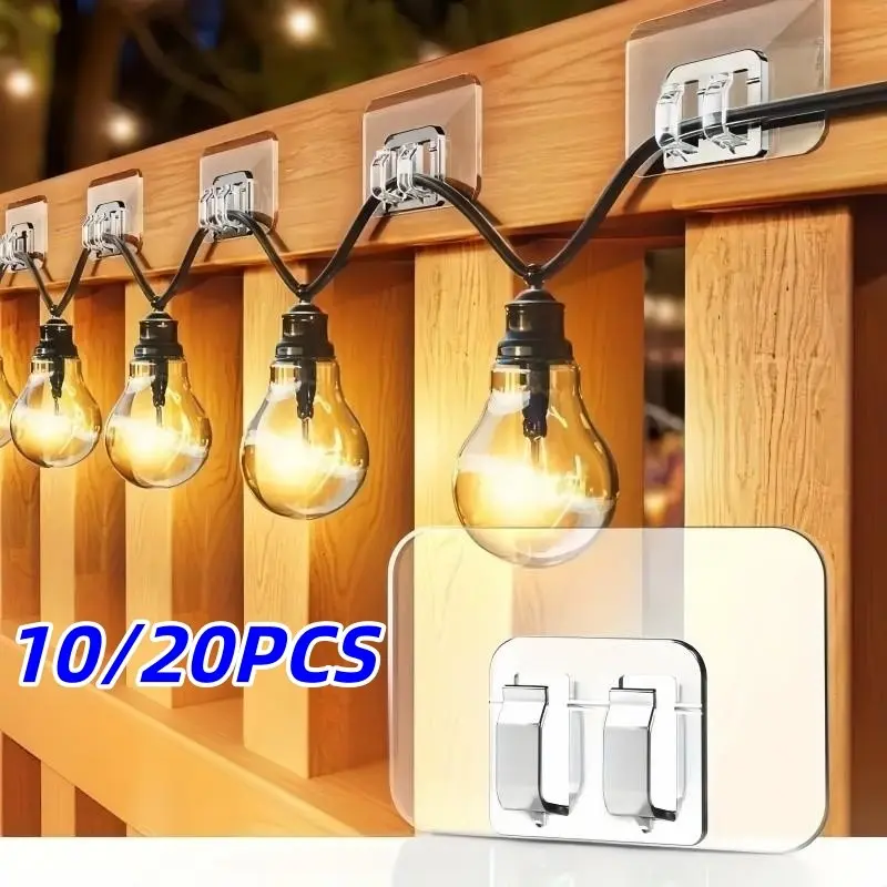 10/20 Piece Adhesive Wire Organizer Hooks For Hanging, Outdoor String Lights Hangers, Waterproof UV Resistant, Ideal for Halloween Christmas Decorations