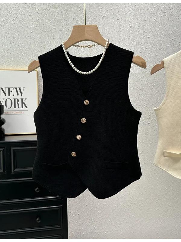 Aria Muse  2026 Summer Female Fashion Solid Single Breasted Tank Tops Knitted V-Neck Sleeveless Slim Women Vest
