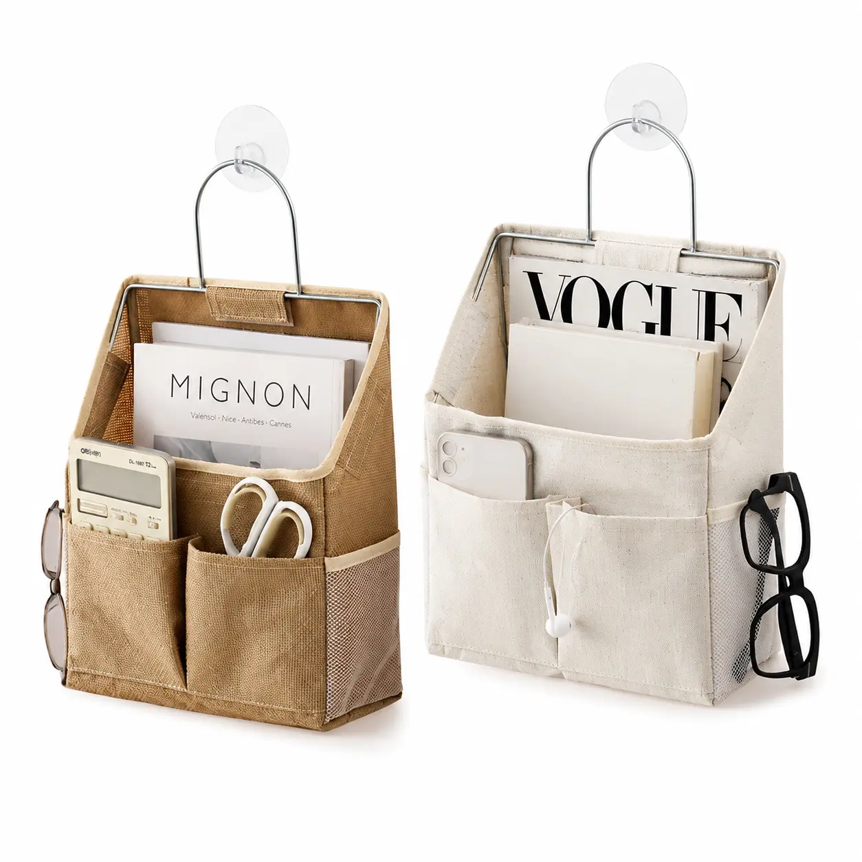 Cotton-Linen Wall Hanging Organizer with Stainless Steel Frame, Multi-Pocket Storage Bag, Easy-Installation Wall Mount Holder for Home Room, Daily Use to Organize Items (Books, Phone Included),dorm room inspo,college dorm essentials,dorm haul