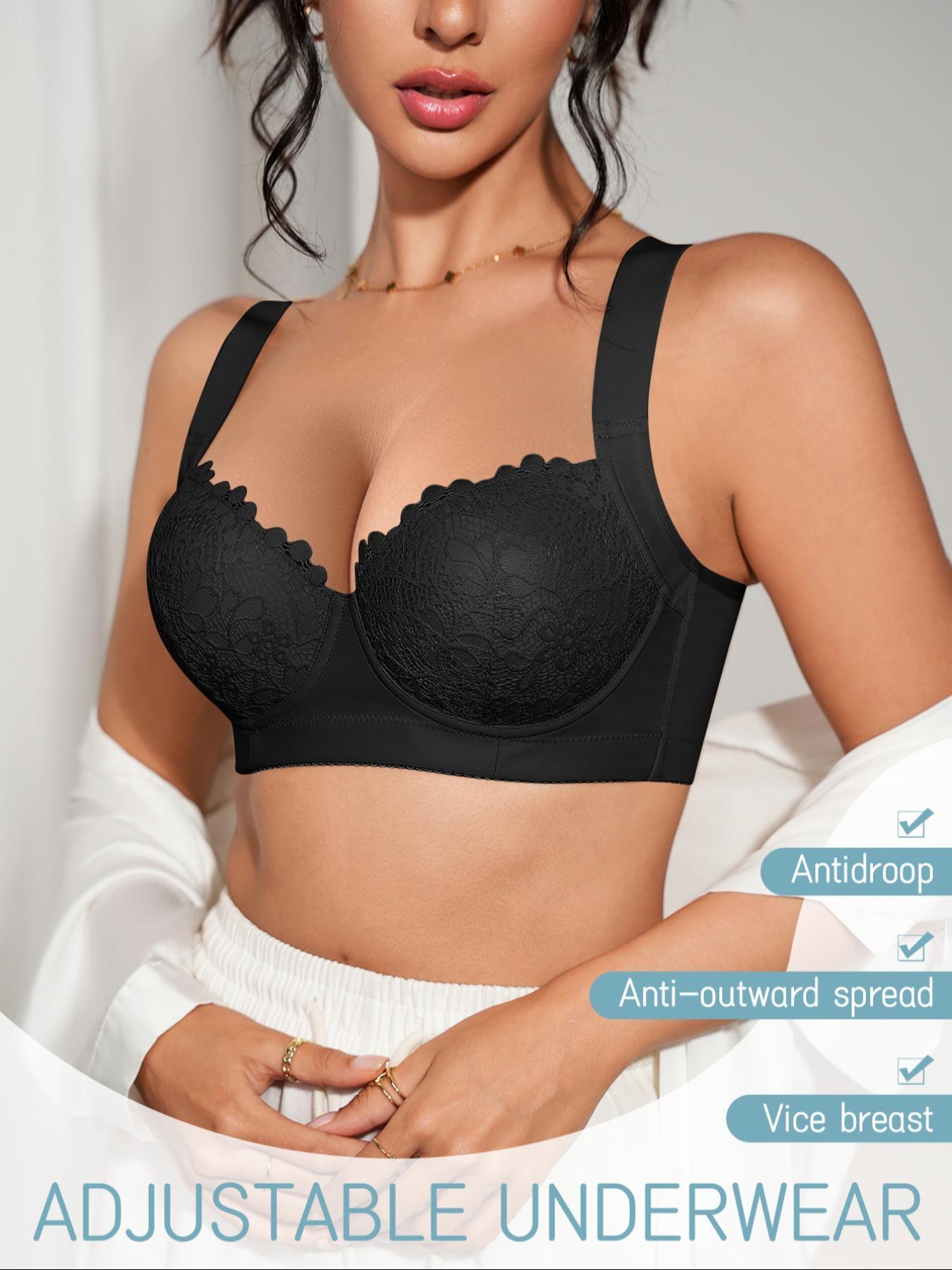 Women's Solid Color Push Up Bra, Simple Comfortable Breathable Lace Bra, Soft Adjustable Strap Bra for Daily Wear, Everyday Essential Bra, Lingerie for All Seasons, Fit, Medium