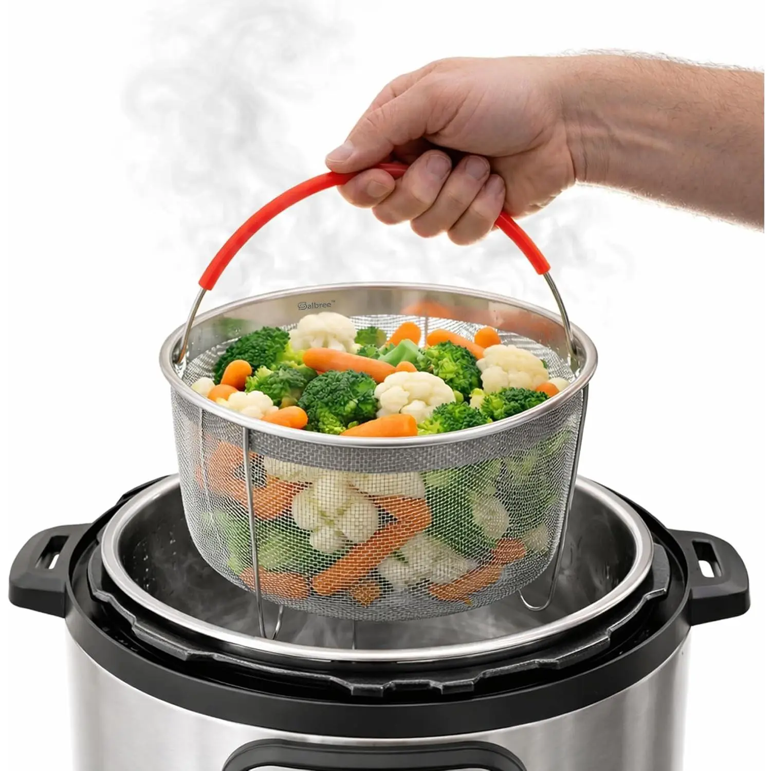 Steamer Basket for 6qt Instant Pot and Many Other Pressure Cookers | Stainless steel strainer insert with silicone handle fits the 6qt Instant Pot and most air fryers. Comes in 3 different sizes