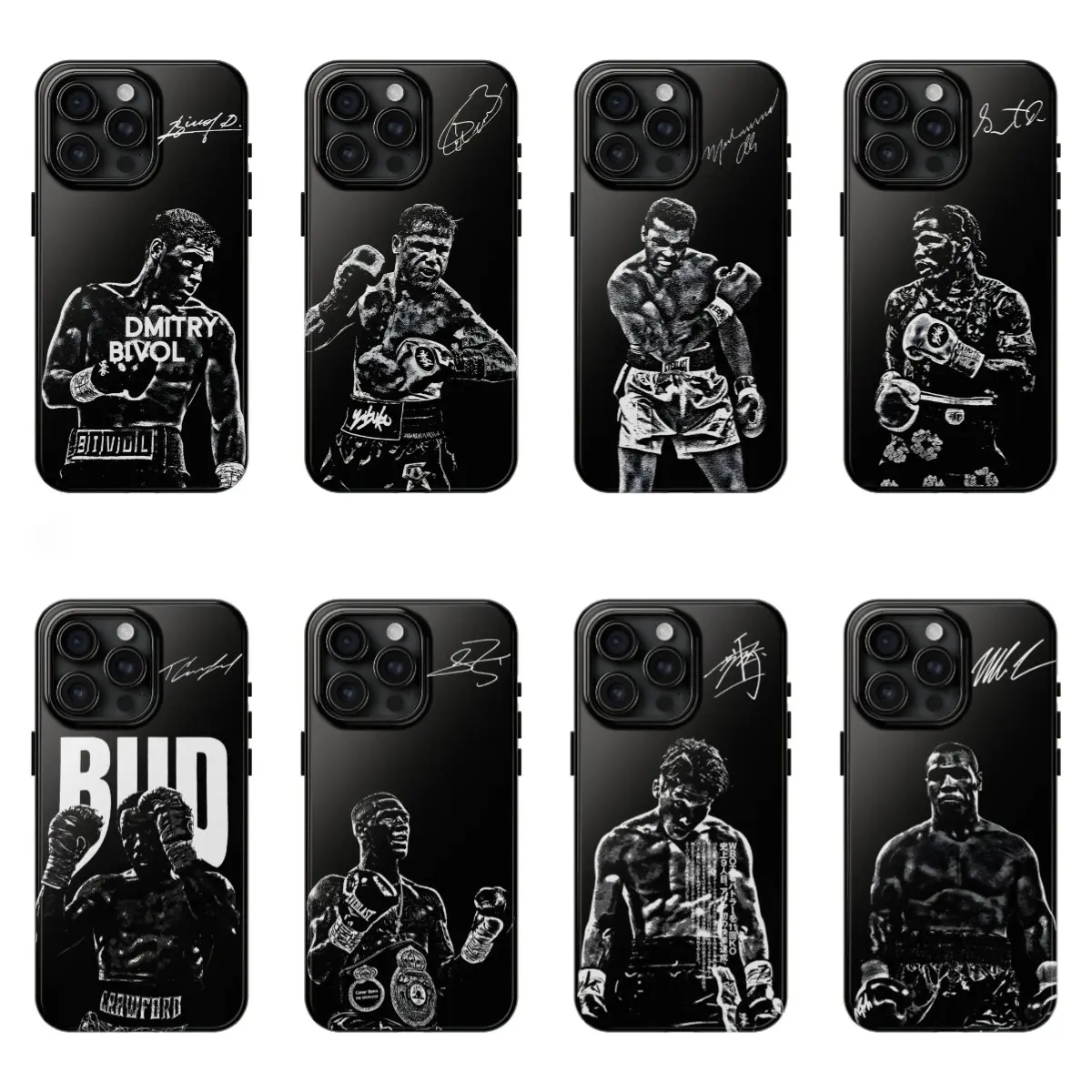 Boxing All Legends Signature Phone Case, Legendary Boxer Collection, Iconic Fighting Star Black Durable phone case for iPhone 12, 13, 14, 15, 16, 17 Pro Max, Pro, Plus, and 17 Air,the perfect gift for her or him, ideal for parties.
