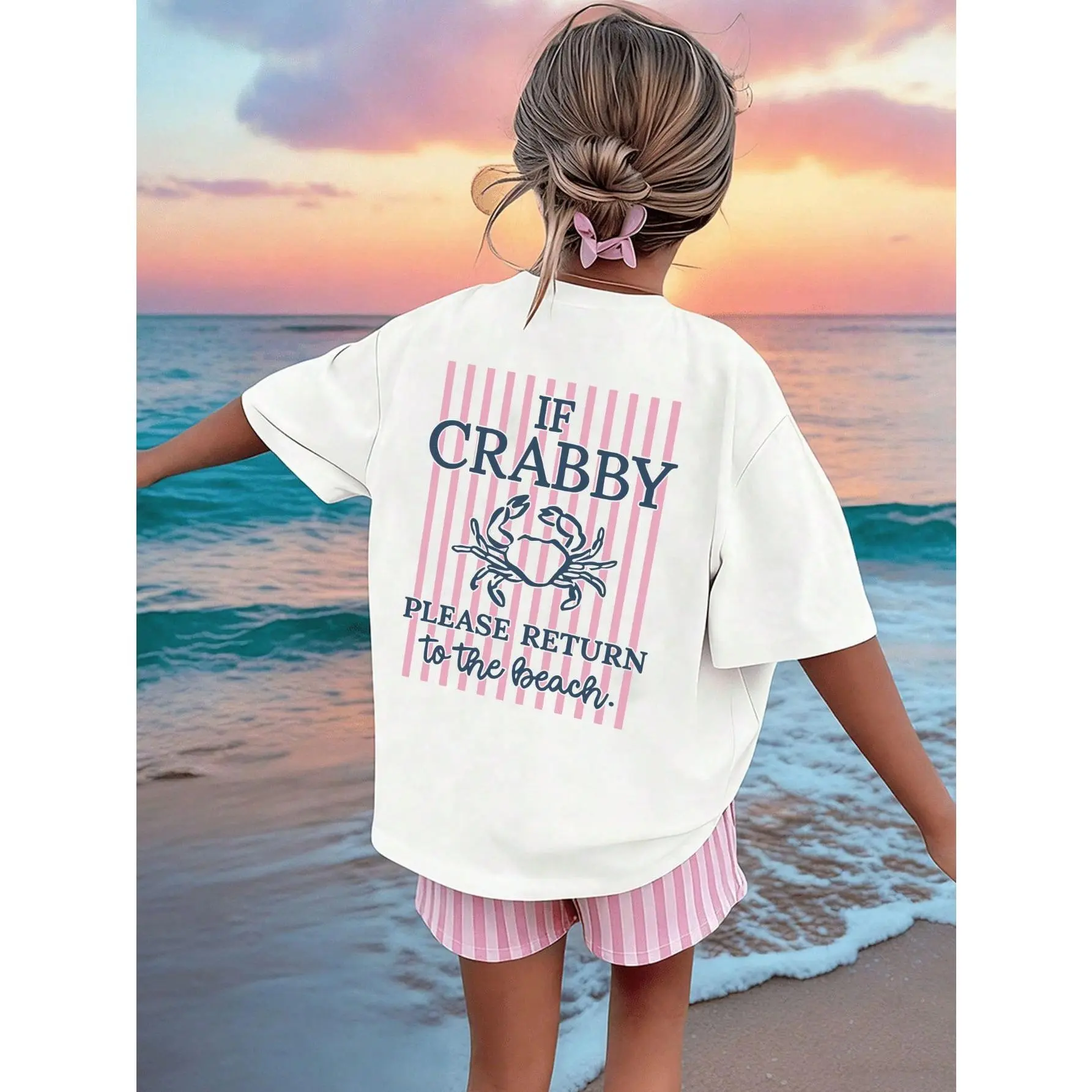 Women's "If Crabby" Graphic T-Shirt, Funny Coastal Crab Striped 100% Cotton Tee, Unisex Fit for Summer Vacation & Seaside Outdoors, T Shirts For Women, Tshirt, Streetwear, S-3Xl, Seaside Family Matching Tees