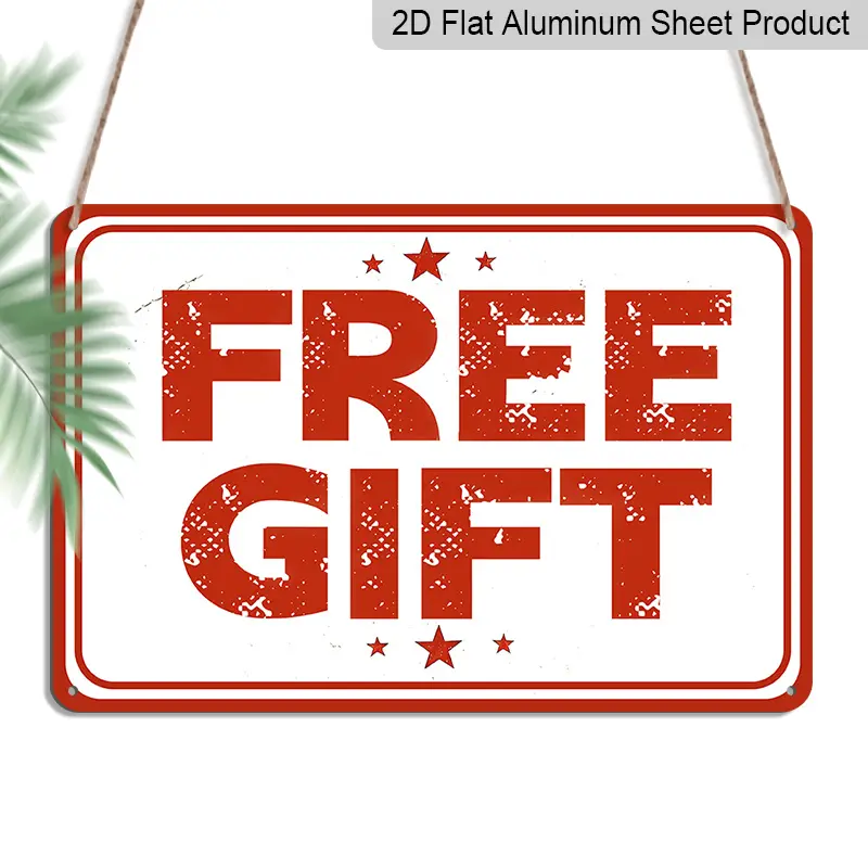 "Free Gift" Commercial Promotional Metal Sign, 12x8 Inch Horizontal Aluminum Retail Wall Decor Plaque for Shop Counter, Storefront, Business Window