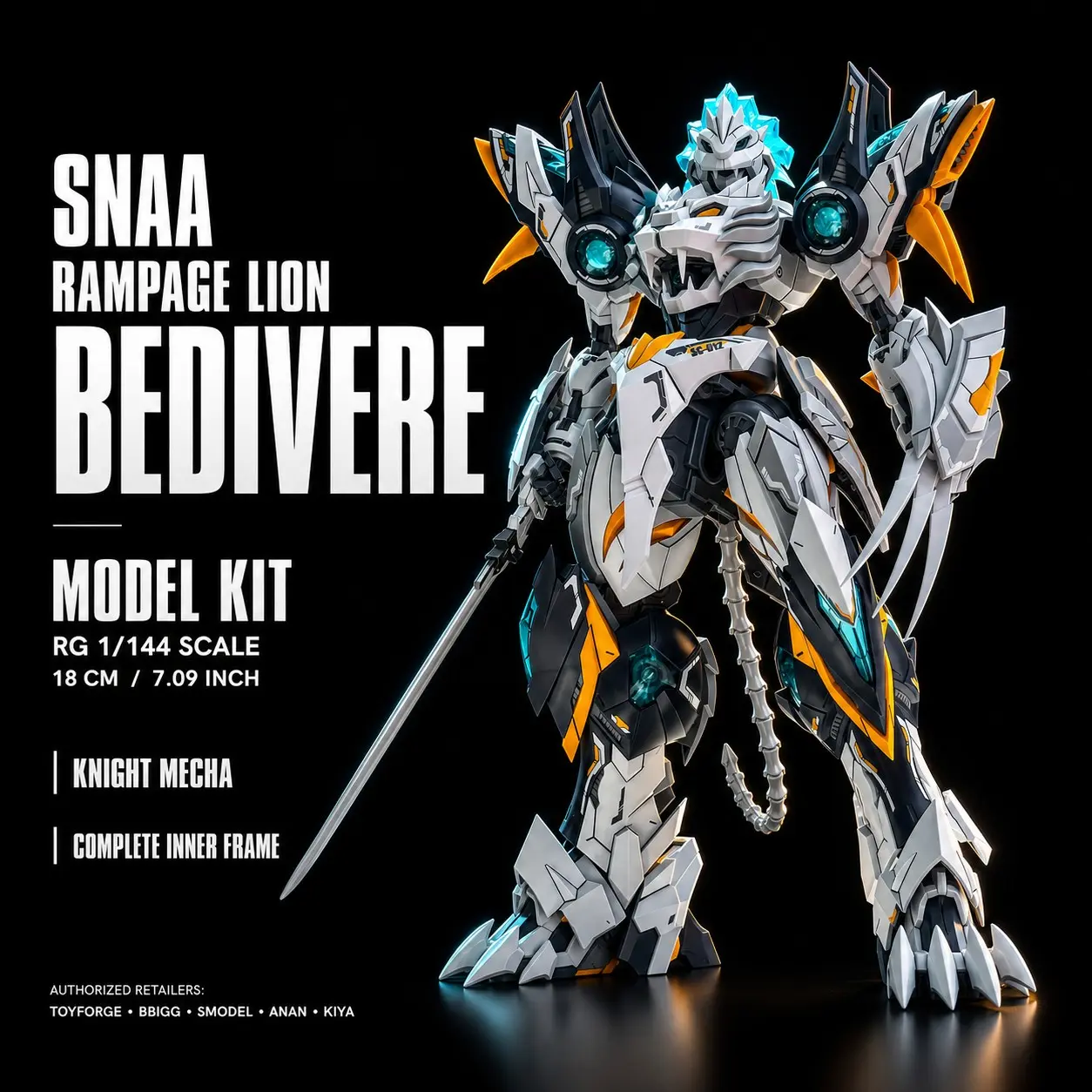 Snaa Wild Lion Bedewill Knight Mech Assembly Model Kit, Rg Specification, 18cm, Complete Internal Skeleton, Cyber Lion Armor Action Figure, Adult Collectible Gift