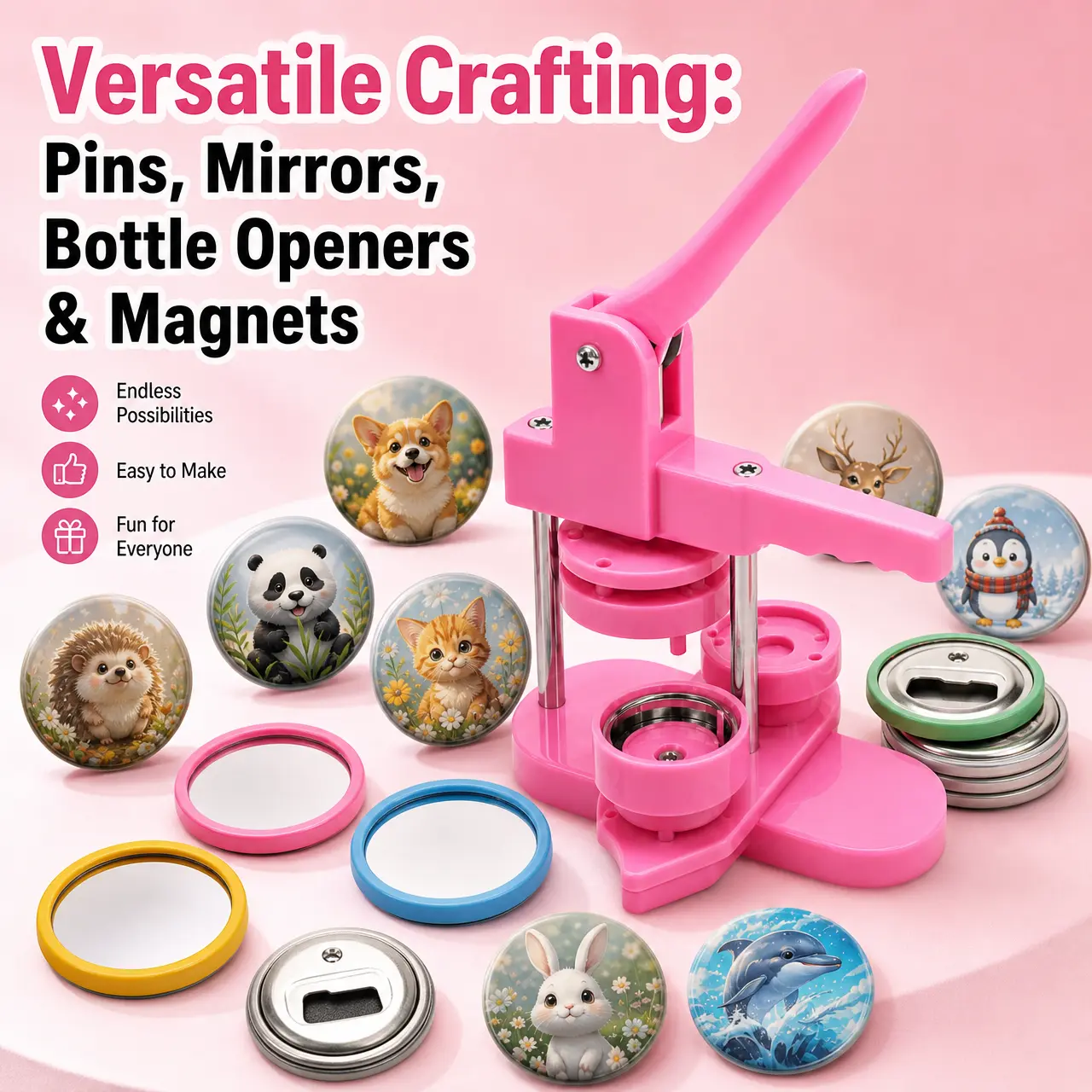 Heavy-Duty Button Press Kit - 2.28in, 100 Sets of Hardware & Accessories, Easy-Operation Badge Maker for Anime Fans