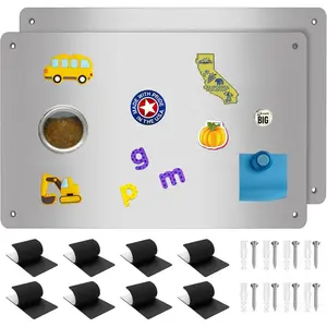 2 Pack 17.1" x 11.8" Silver Magnetic Display Board, Magnetic Bulletin Board for Magnets, Easy Hanging with Dual Lock Tape, Suitable for Wall Refrigerator Compartment Cabinet