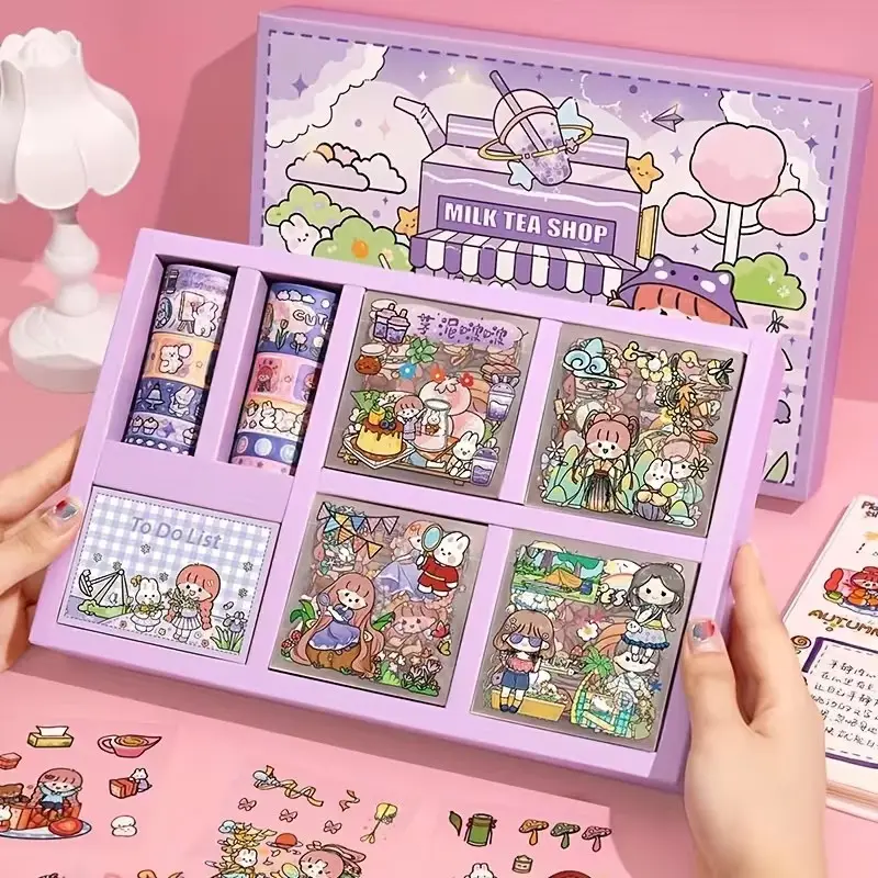 Cartoon Sticker Gift Box, Handmade Glue Tape Set, Cute Stickers Decoration Material, Perfect for DIY Projects and Gifts