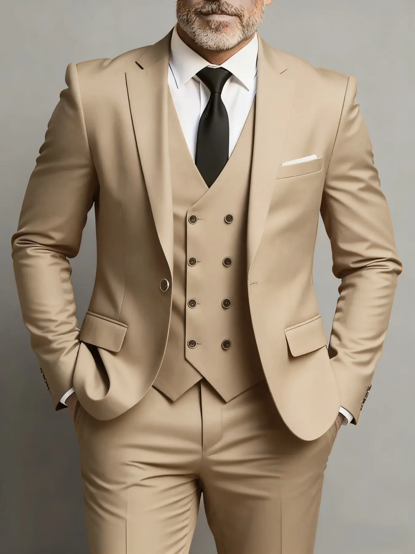 Men'S Three-Piece Suit with a Notch Lapel, a Formal Business Outfit Consisting of a Jacket, Trousers, And a Vest, Suitable for Weddings And Versatile for Commuting