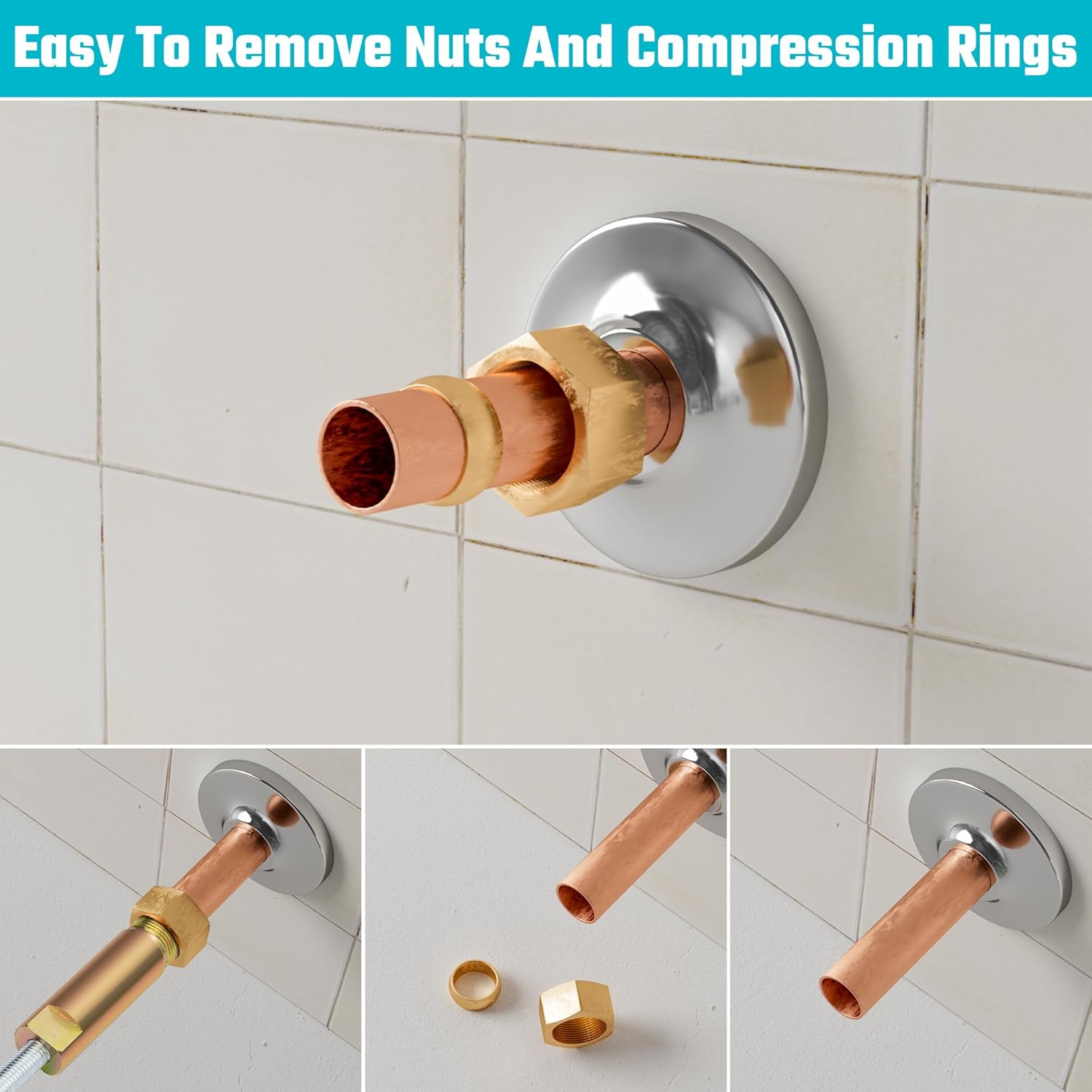 Compression Sleeve Puller Tool, Ferrule Puller for 1/2 " Compression Fittings, Without Damage, Corrosion Resistance, Remove Nut and Ferrule of Pipe in Kitchen, Sinks, and Bathtubs