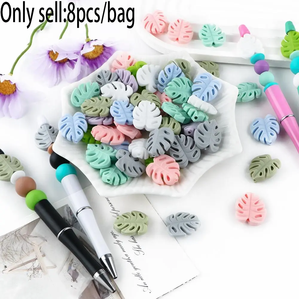 8pcs Colorful Leaf-Shaped Silicone Beads Set for DIY Jewelry Making, Creative Keychains, Bracelets, Earrings, Fashion Lanyards, Phone Charms, DIY Mix Beads, Beaded Set