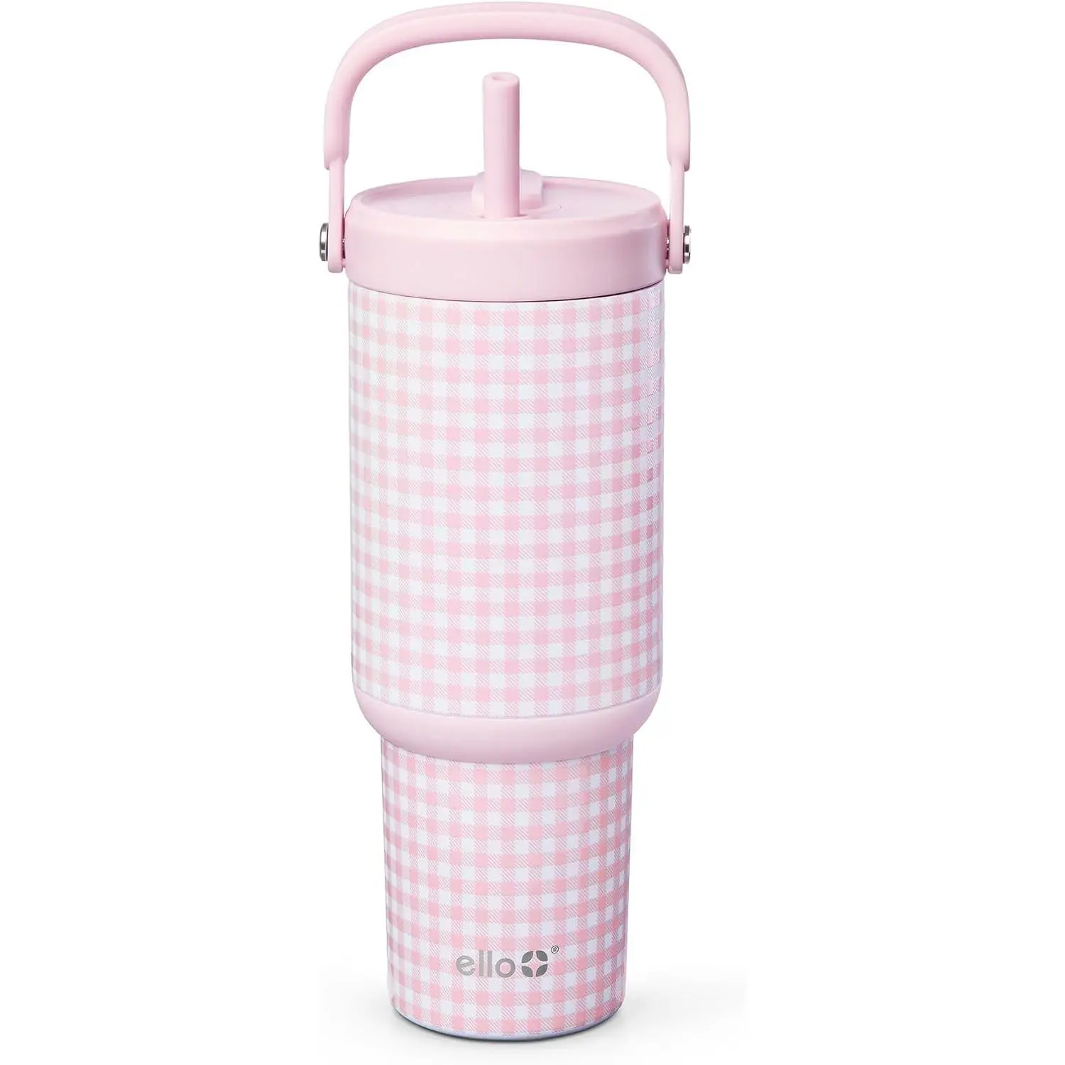 Oasis Go+ 26oz Insulated Stainless Steel Tumbler with Straw in Pink Gingham - Double Wall Vacuum Insulated, BPA Free Reusable Travel Cup for Hot/Cold Drinks, Perfect for Home Office OutdoorGift