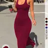 Women's Elegant Minimalist Solid-Color Beach Party Dress, Slim Fitting Gown, Fashion Chic Stylish Sleeveless Slim Maxi for Casual Wear, Comfortable Summer Womenswear