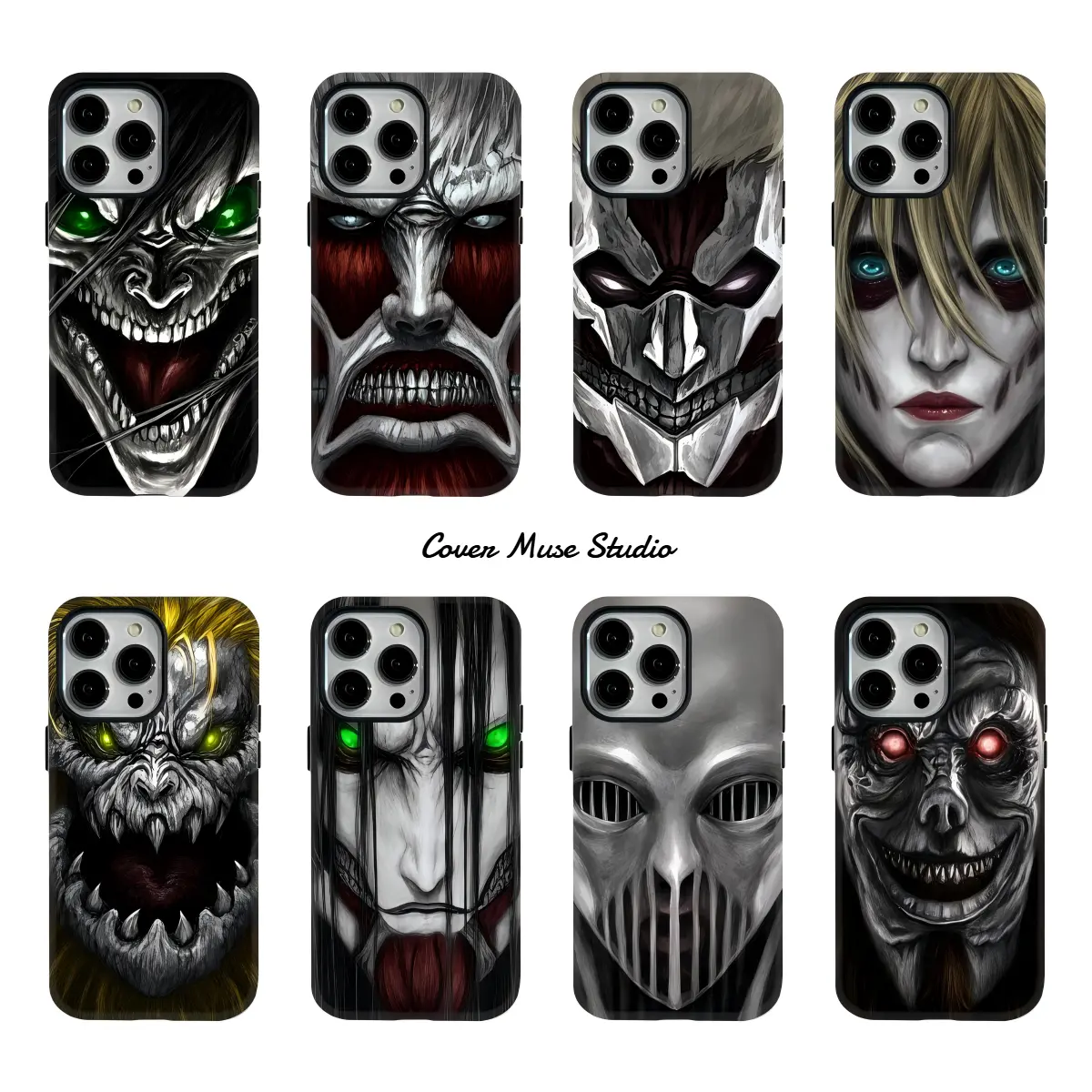 Dark Attack on Titan Titan Face Magnetic Phone Case - Realistic Horror Anime Design, MagSafe Compatible, Large Lens Cutout, Heavy-Duty Protection Shell, Phone Accessories for iPhone 11-17, Button