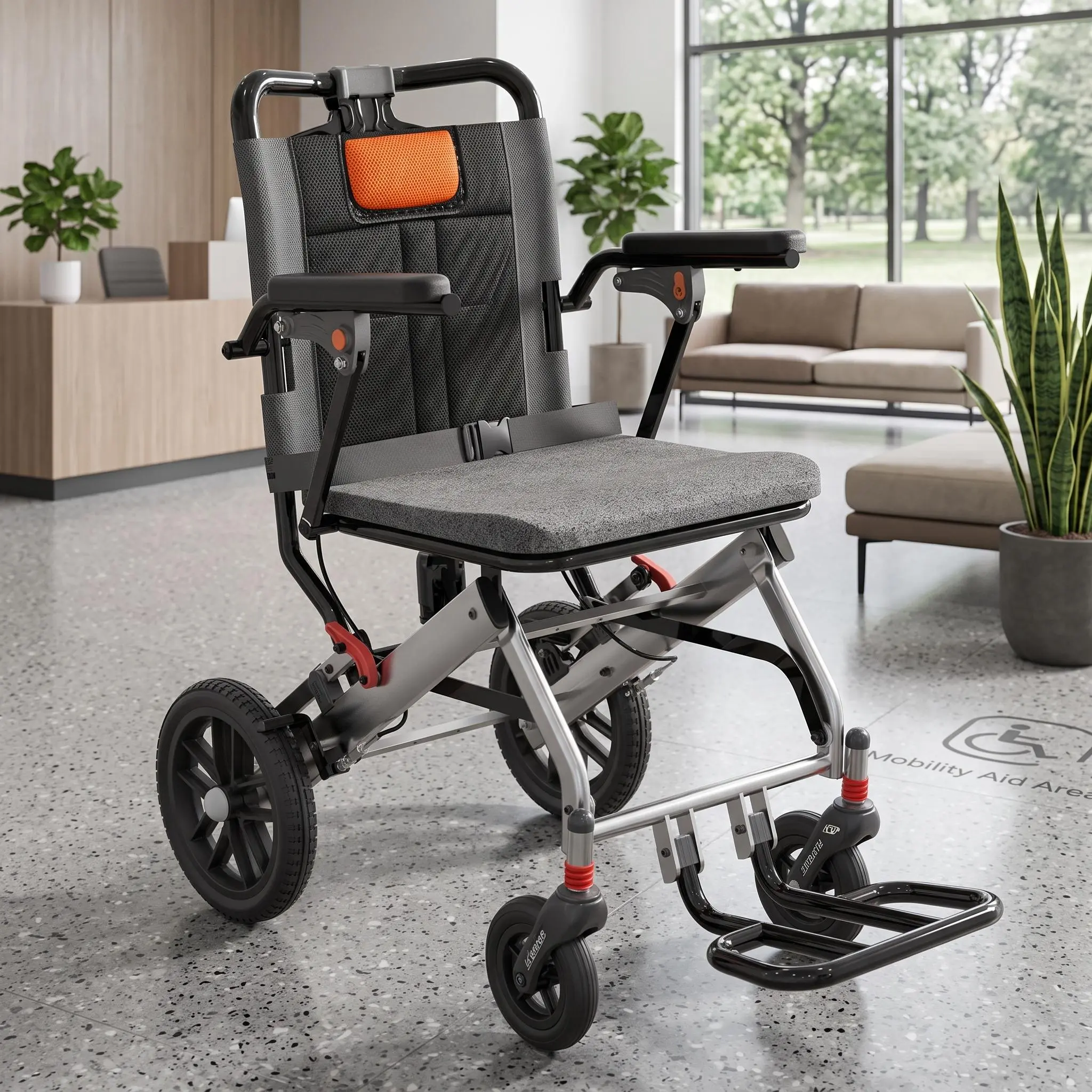 Ultra Lightweight Foldable Wheelchair for Elderly Kids, 16 Inch Wide Seat Aircraft Aluminum Frame, 10 Inch PVC Rear Wheels, Dual Lock Handbrake, Detachable Armrests & Swing Away Footrests