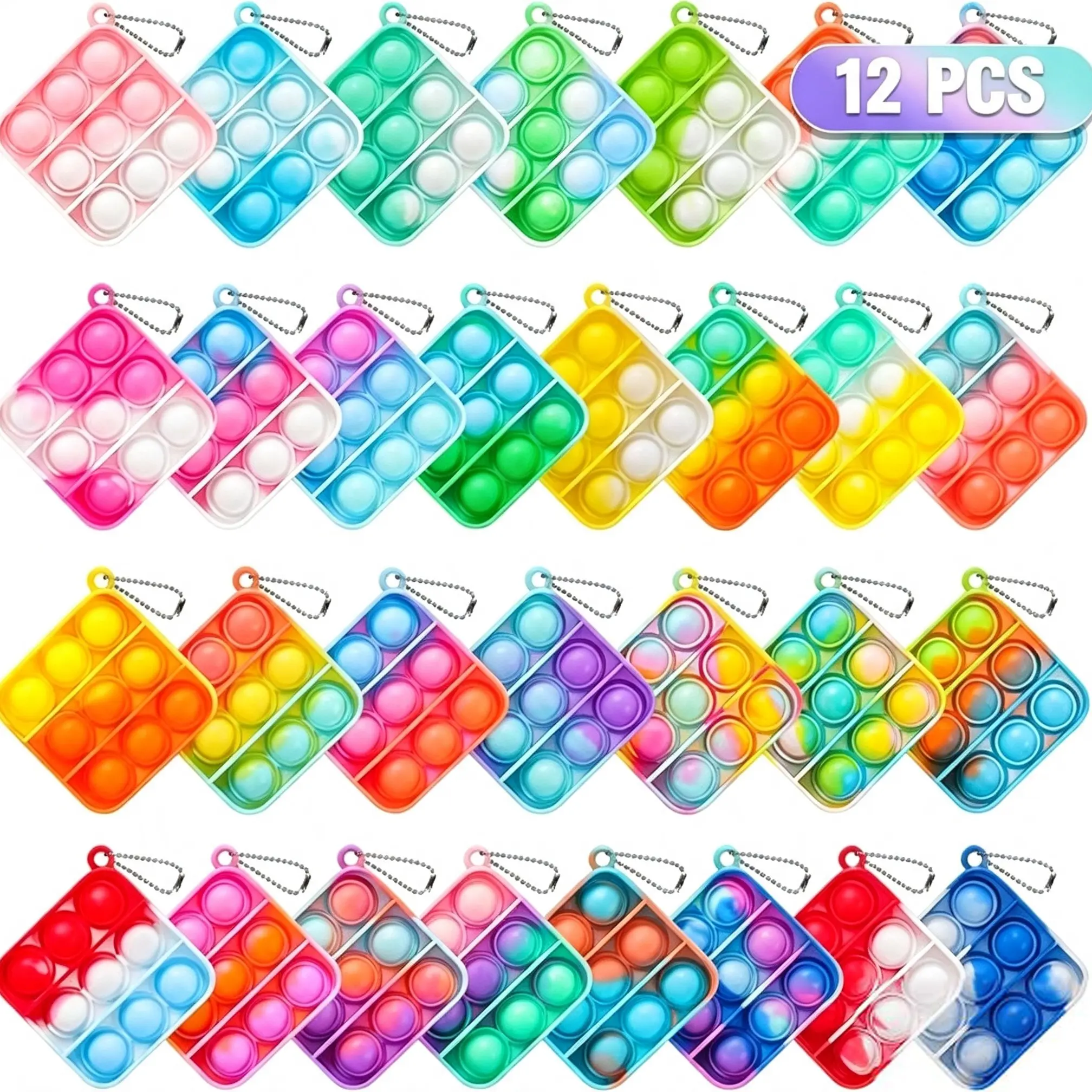 Pop Fidget Toys Bulk Its Party Favors for Kids 12 Pack Mini Pop Keychain It | Sensory Small Fidgets for Classroom Prizes Back to School Gifts for Students from Teacher Birthday Goodie Bag Stuffers Filler