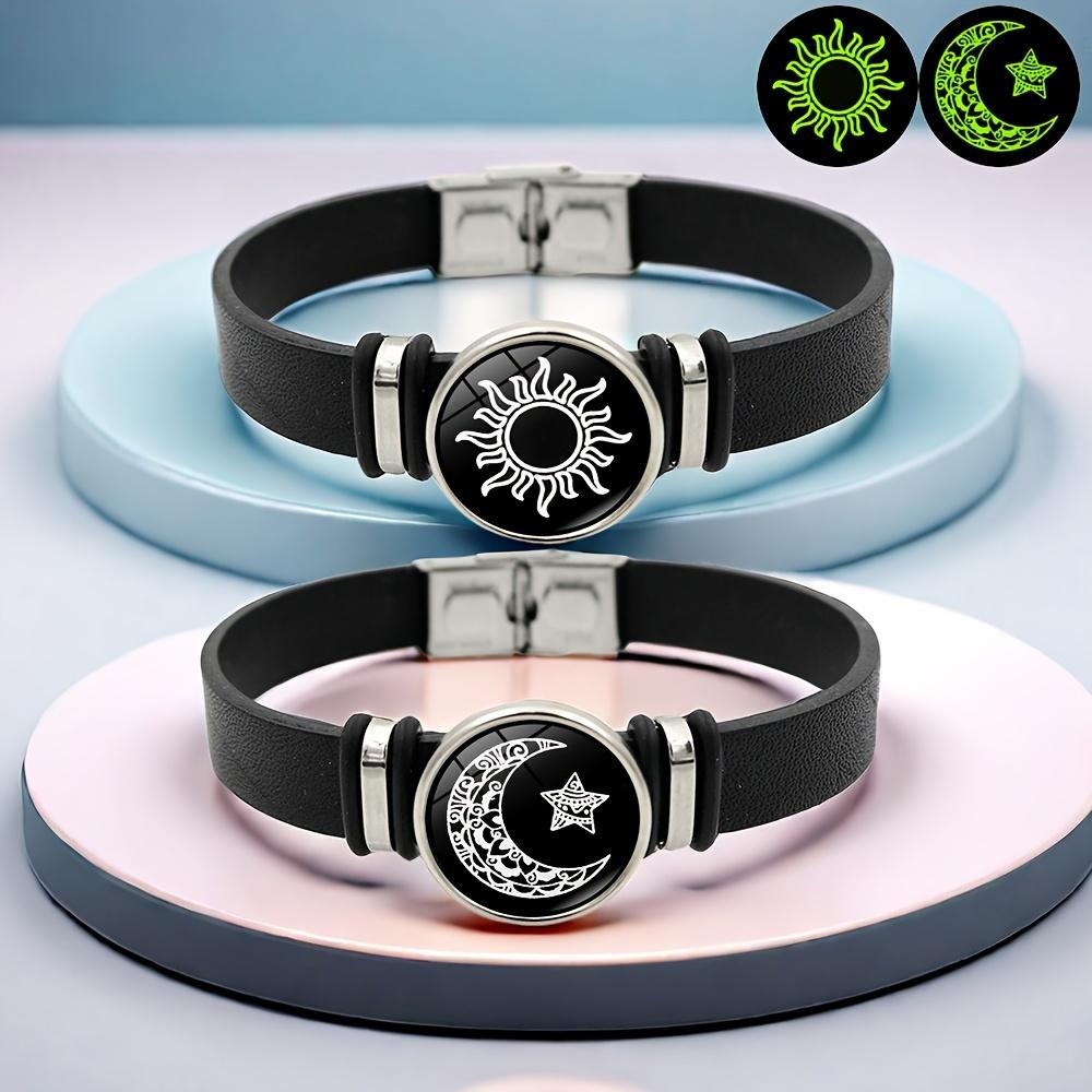 Glow in the Dark Sun & Moon Couple Bracelet Set| Faux Leather Magnetic Clasp Bracelets for Couples, Best Friends & Gift for Valentine's Day, Birthday Modern Fashion Accessories Modern Versatile Accessories Rhinestone Bangle