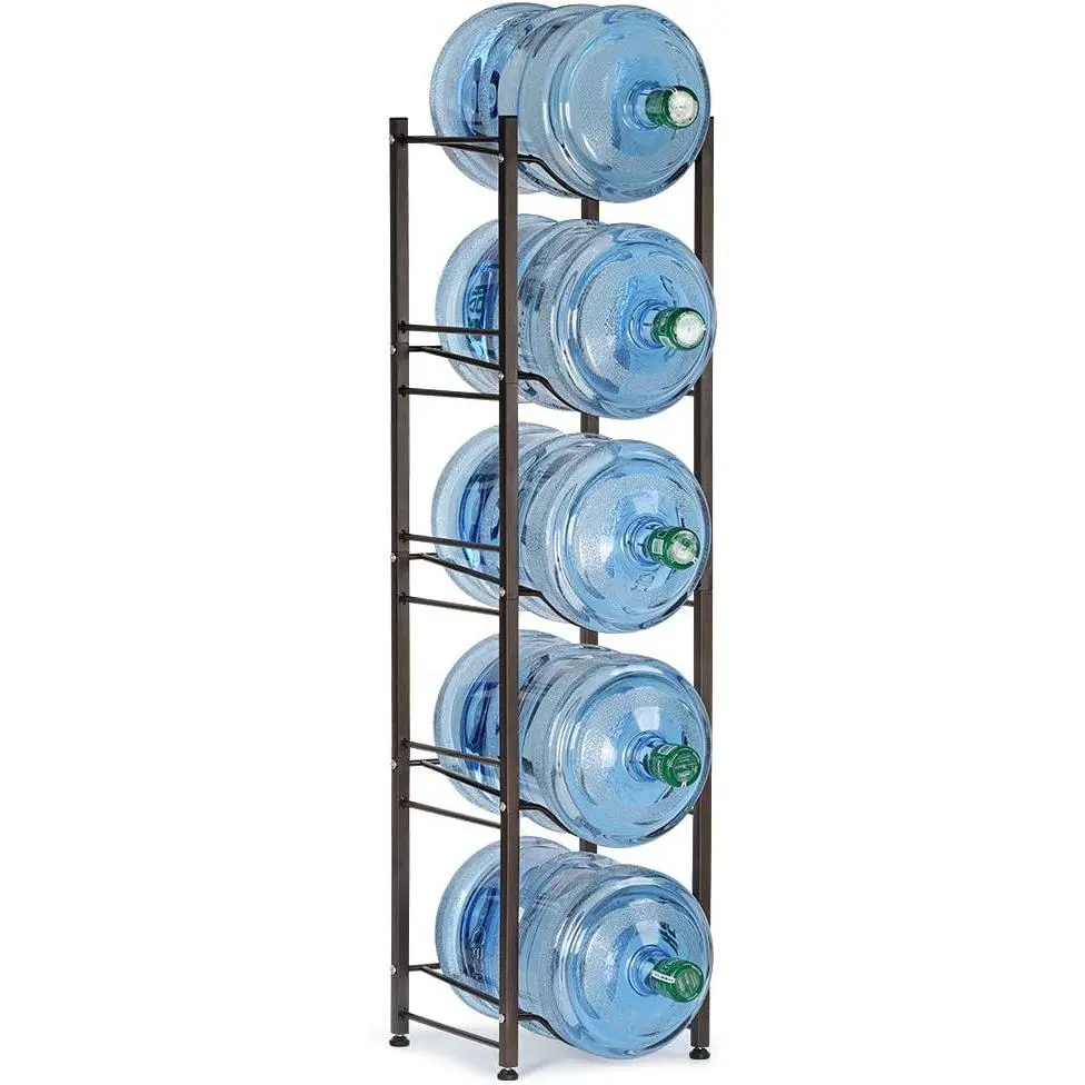 5 Gallon Water Jug Holder, 5 Tiers Brown Heavy Duty Water Rack | Freestanding Water Bottle Organizer for  Office