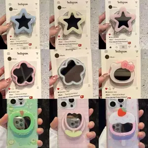 Star Flower MagSafe-Compatible Retractable Magnetic Phone Grip Stand with Mirror Desk Accessory, 01Magnetic Bracket for Smartphone, Cellphone, Mobile Device Mount