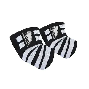 Flexible 40-inch Elbow Compression Strap and Joint Support Brace for Bench Press, Powerlifting, and Pressing - Weightlifting Elbow Wraps (White Striples)