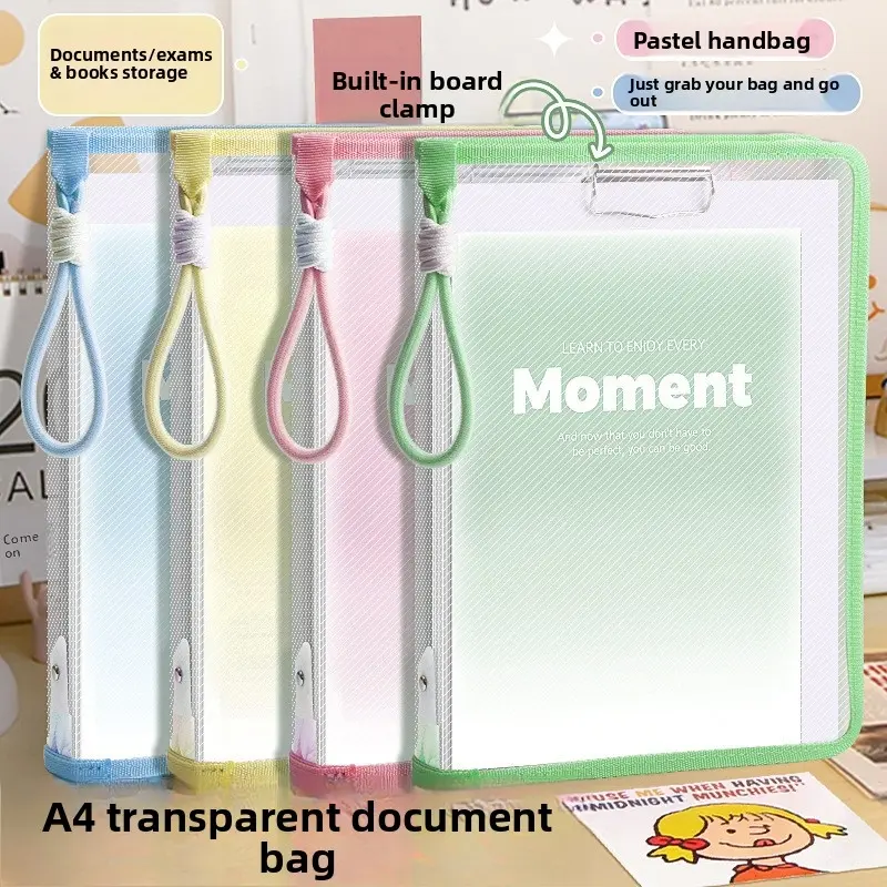 4PCS Document Handbag Clear Transparent A4 Large Capacity for Students School Supplies Test Paper Textbooks Art Supplies Certificates Storage Organizer Tote Bag File Folder Organizer