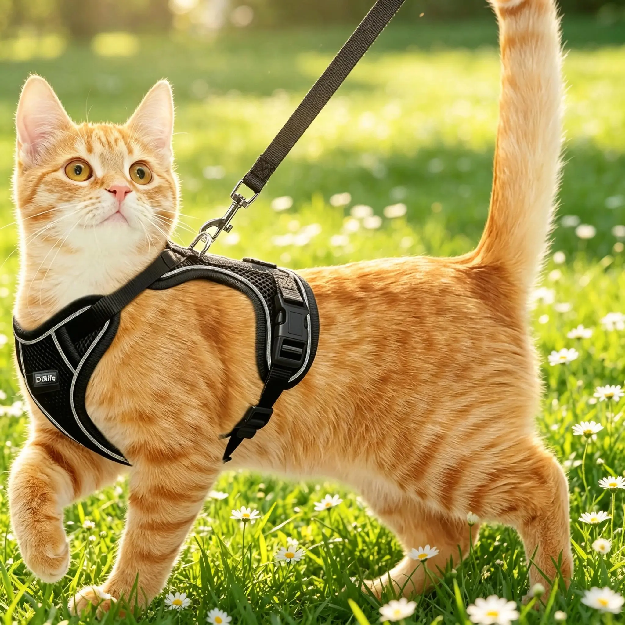 Cat Harness and Leash Set Anti Escape Soft Adjustable Mesh Vest Breathable Comfortable Walking Belt Easy Wear Harness for Outdoor Travel Kitten
