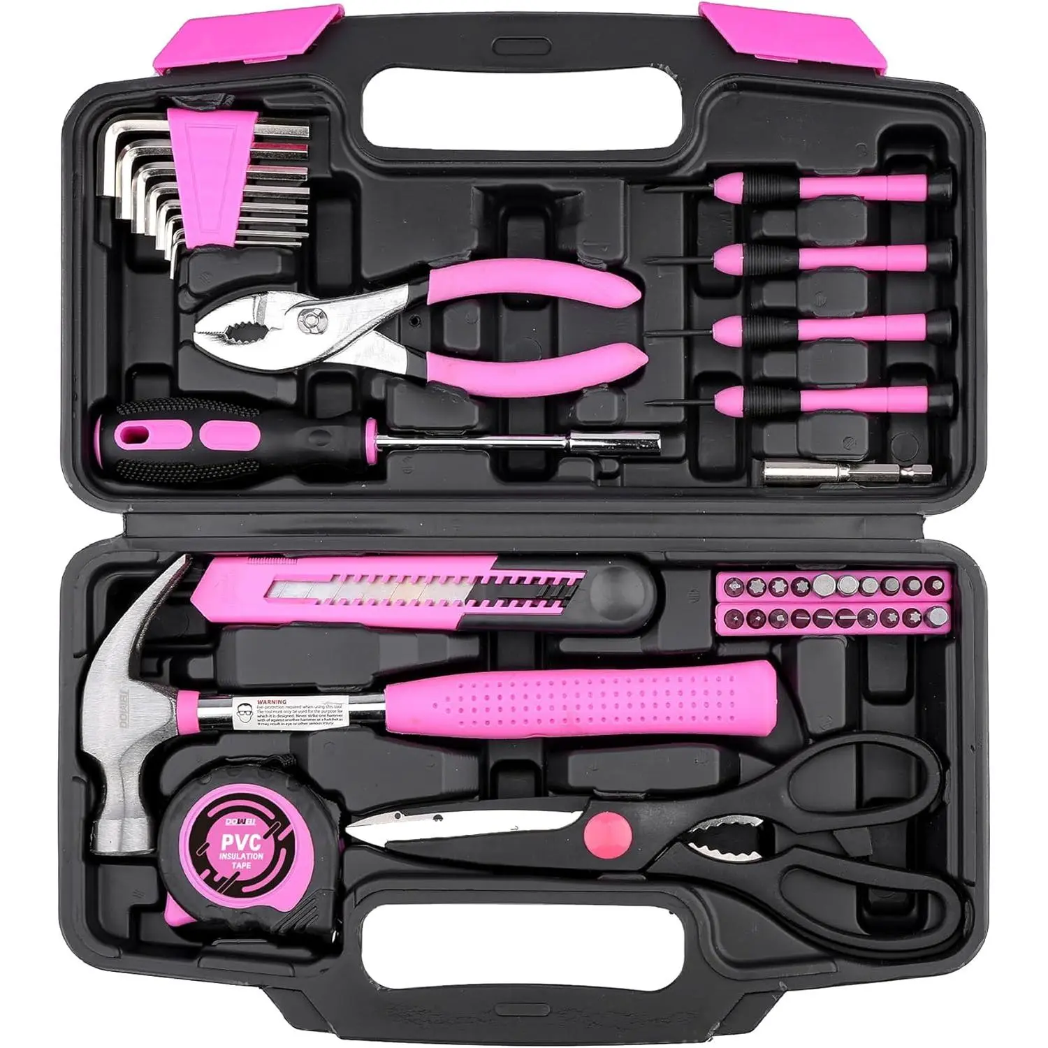 40-Piece Pink Plastic Household Tool Set - Basic Home Repair Kit with In Tape Measure, Plastic/Metal Components for DIY Enthusiasts