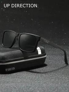 Up Direction Classic Square Frame Sunglasses Men Polarized UV Protection Simple Style Fashion Eyewear Driving Outdoor Travel Casual Wear