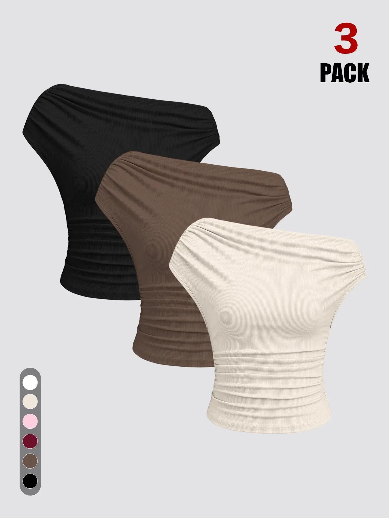 2026 Women's Ribbed One Shoulder Top Tube Top, Ruched Sleeveless Slim Fit Crop Blouse, Off Shoulder Asymmetric Neckline Casual Tee Chic All Season