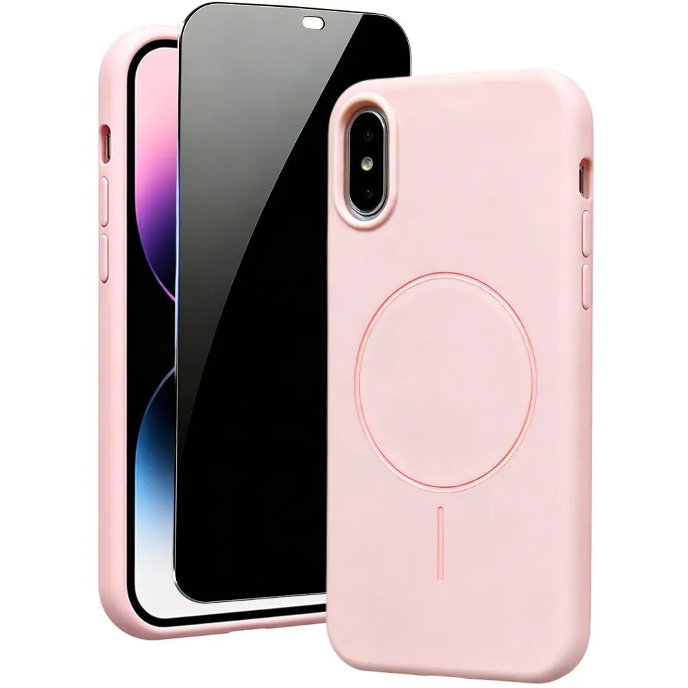 Magnetic Liquid softshell Casing for iPhone X XS XR XS MAX, Anti-Fingerprint Matte Soft Shockproof Protective Cover with Tempered Glass Screen Protector