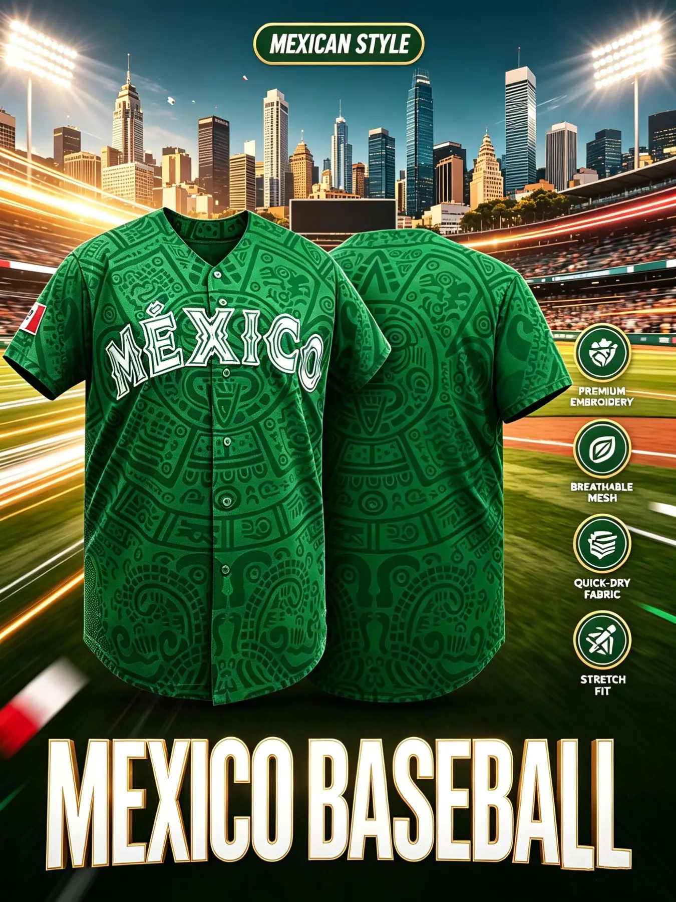 Men's Baseball Jersey with 'MÉXICO' Embroidery, Retro Mexican Style Loose Button Sportswear, Suitable for Sports and Daily Cultural Wear